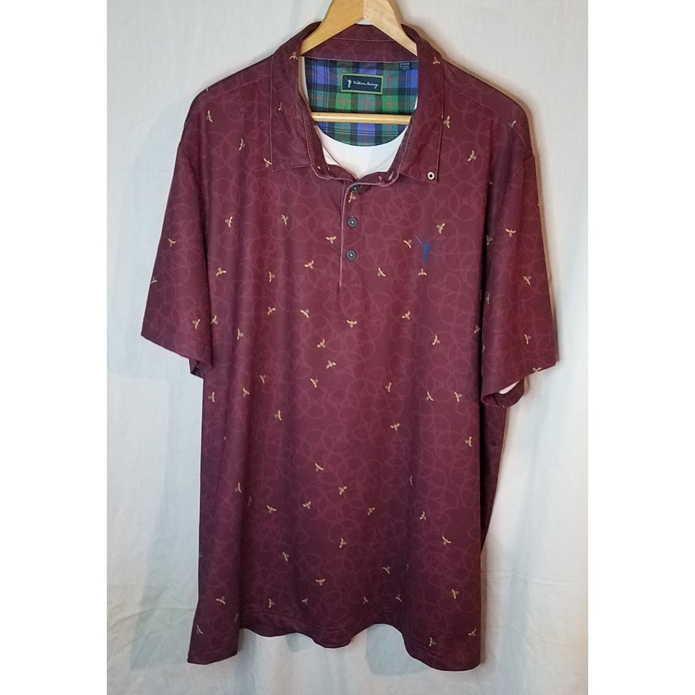 William Murray Polo Golf Shirt Men XXL Maroon Bumble‎ Bee All Over Print